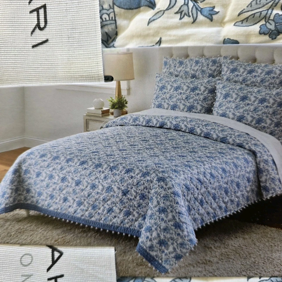 Edredón Tahari Full Queen Algodón Acolchado a Mano Estampado Floral Estampado en Bloque NUEVO Foto 2 de 4