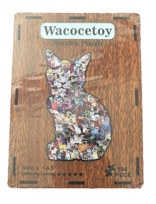 Wacocetoy Wooden Cat Jigsaw Puzzle Brown Size L-A3 Five Star Difficult Level