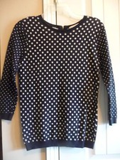 Ann Taylor LOFT Navy w/White Dots Round Neck 3/4 Sleeve Pullover Sweater, Sz SP