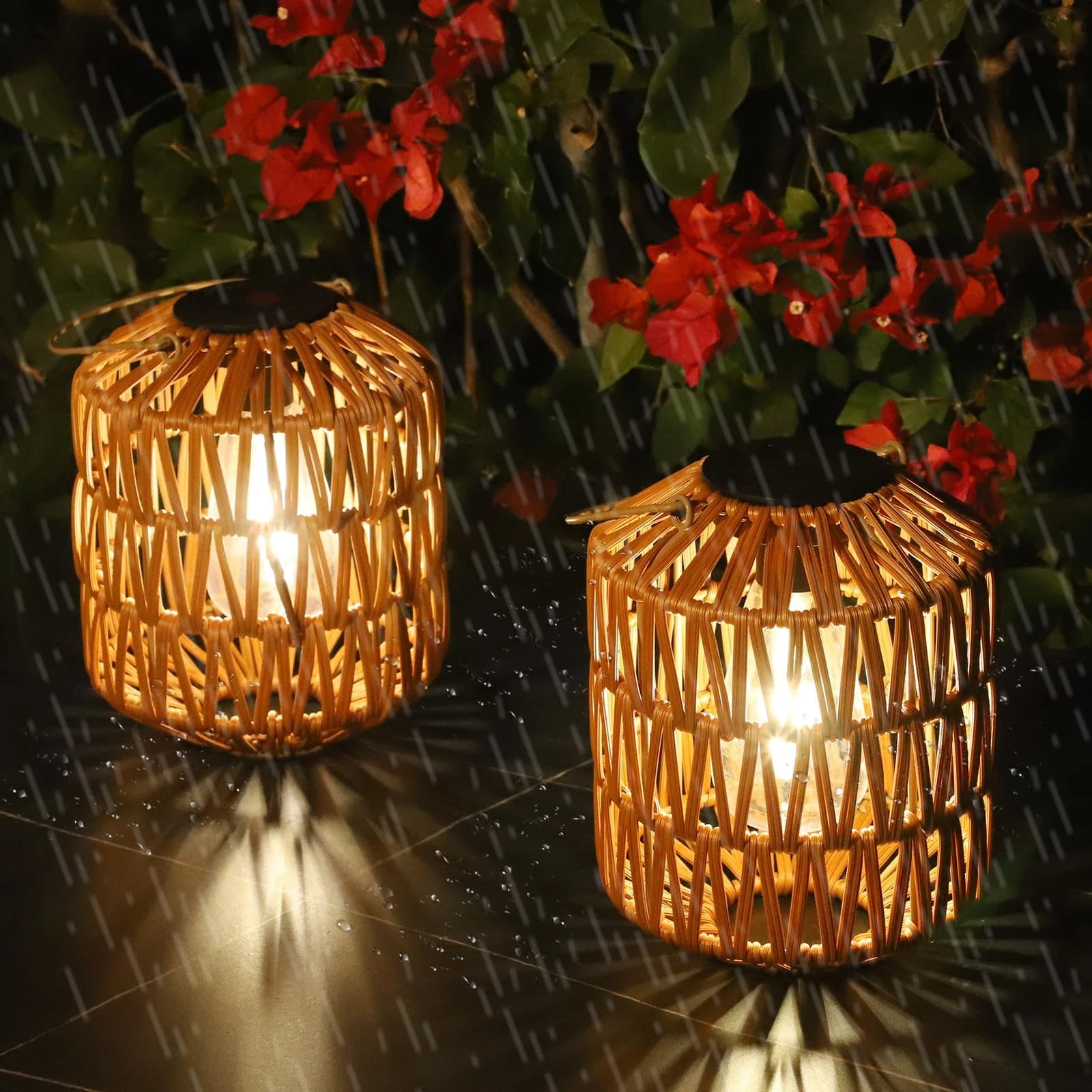 2 Pack Solar Lanterns Outdoor Waterproof, Rattan Solar Lights for Yard, Outdo...