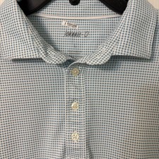 Johnnie-O Golf Performance Polo Mens Size Large Teal Blue Dot Pattern Shirt