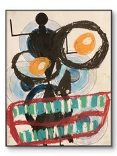 Basquiat Style Graffiti Face Teeth Abstract Art Original Oil Pastel 8 by 10