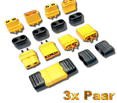   3 Paar 6 Stück Premium XT60H Hochstrom Goldstecker XT60 Stecker Buchse RC 60A 