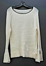 Ann Taylor Loft Women Raglan Bell Sleeve Scoop Crochet Knit Cotton Sweater M