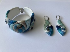 Variscite Gemstone Bracelet and Earrings Set Handmade Artisan