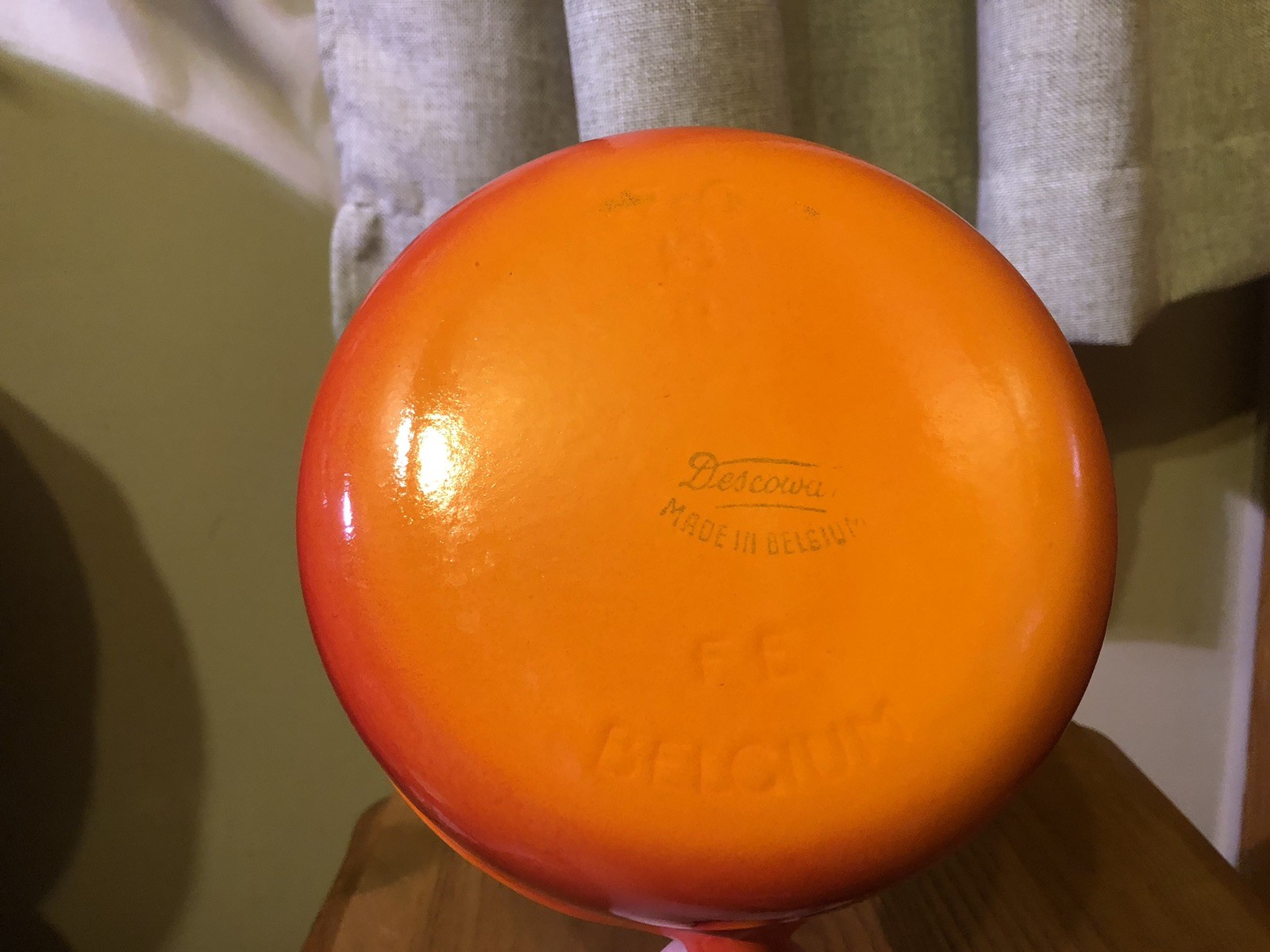 Vintage Descoware Flame Orange Enamel Cast Iron Sauce Pan 7A Missing Lid