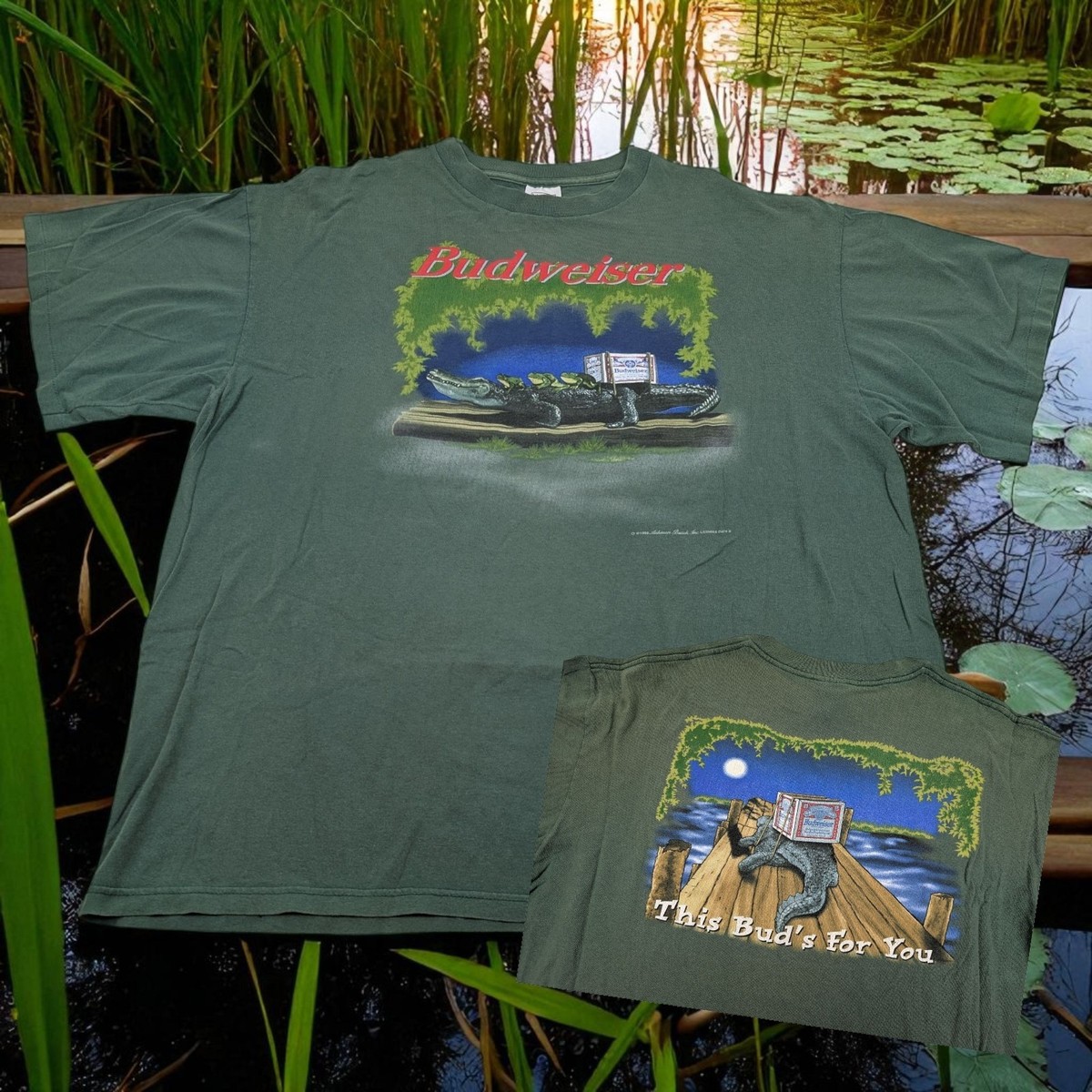 Vintage 90s Budweiser Frogs Alligator Beer Graphic T-shirt Wild 