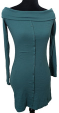 Long Sleeve Off Shoulder Dress Faux Button Down Green Size XS