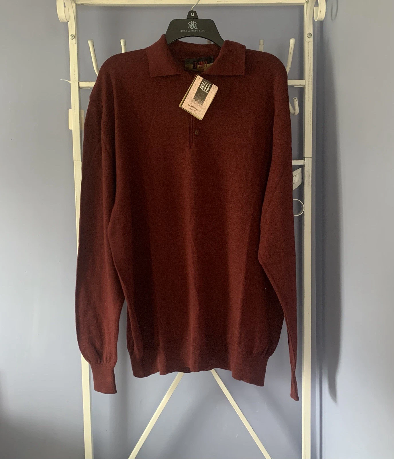 Uomo Italia merino wool men’s sweater XL dark red preppy going out hollidays NWT