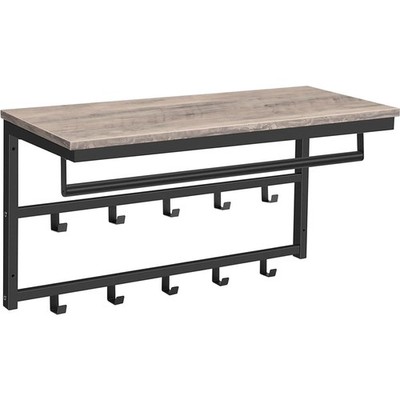 Wandgarderobe mit Regal, 10 Haken und Stangen, Wandhängeregal, 80 x 30 x 42 c...