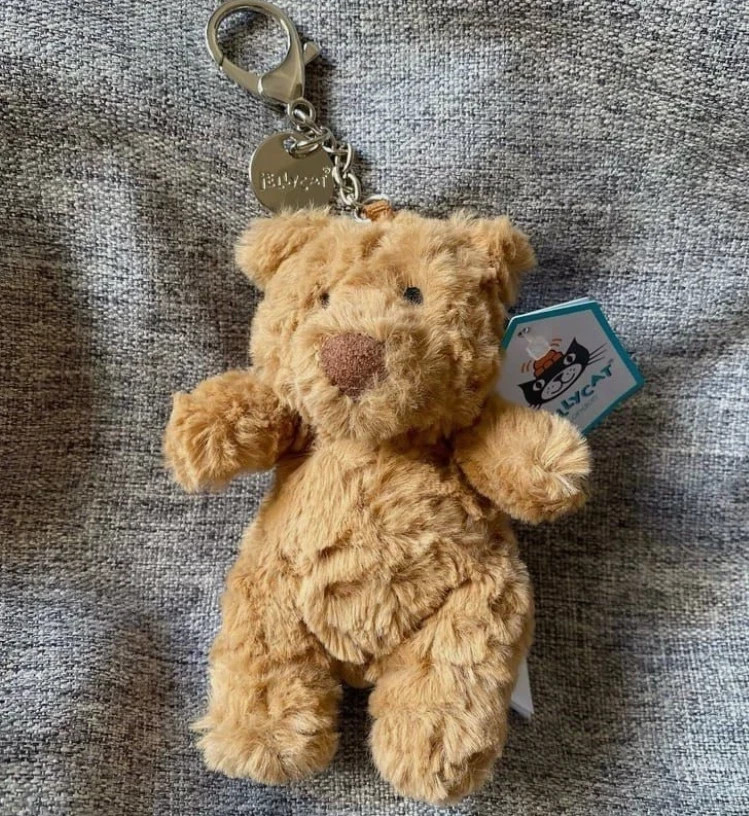 Jellycat Bartholomew Bear Plush Bag Charm Fluffy Teddy Keychain