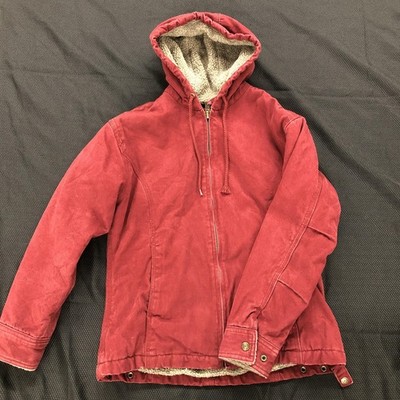 Lakin McKey Jacket Womens XS Red Canvas Sherpa Lined Hooded Workwear Outdoor