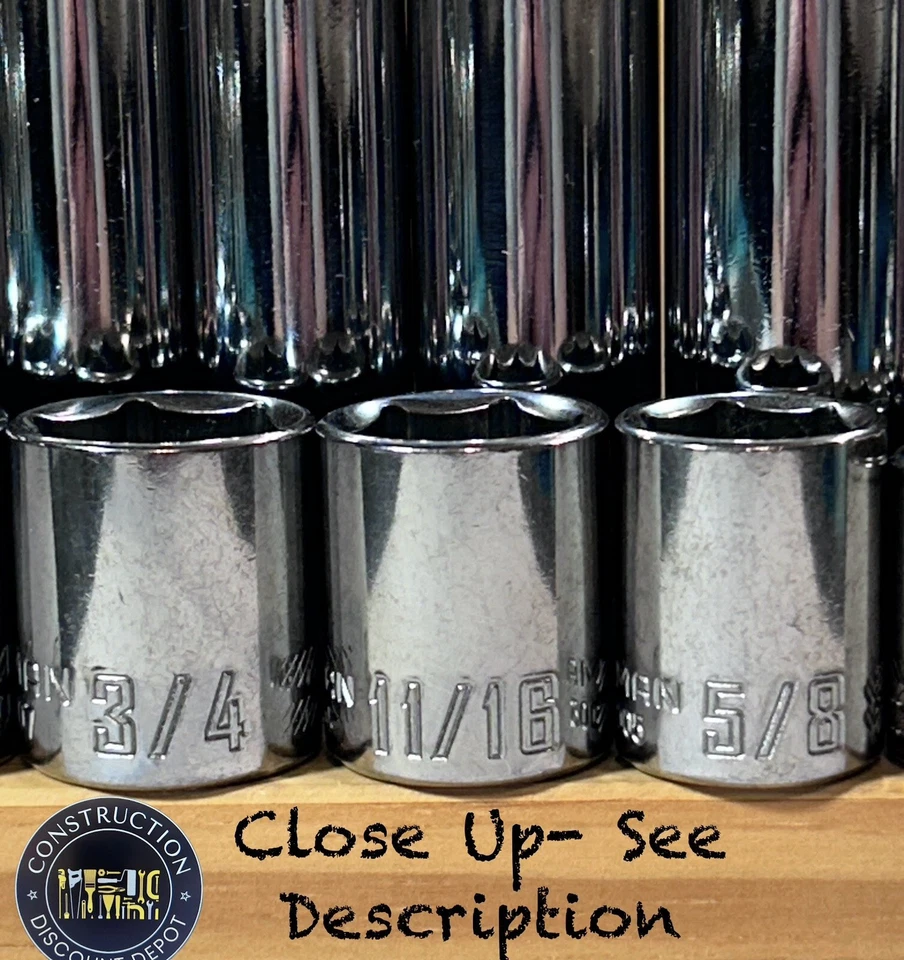 Craftsman 19 Deep & Shallow 3/8 Dr. SAE 6 Point Ratchet wrench socket set EUC - Image 2 of 2