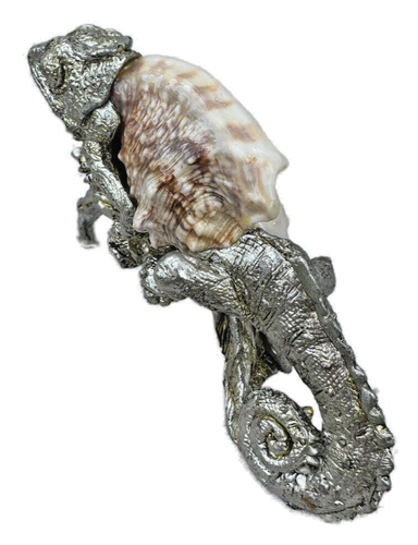 Chameleon Lizard Natural Sea Shell and Pewter Sculpture Figurine. New - Picture 7 of 10