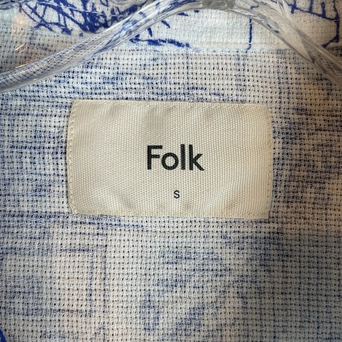 NWT NEW $155 FOLK Shirt Mens S Blue White City Art Beach Woven Short Sleeve - Picture 4 of 12