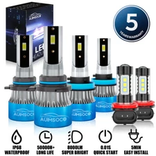 For Nissan LEAF 2018-2019 6Pcs 6000K LED Headlight+Fog Light Bulbs Kit Bright