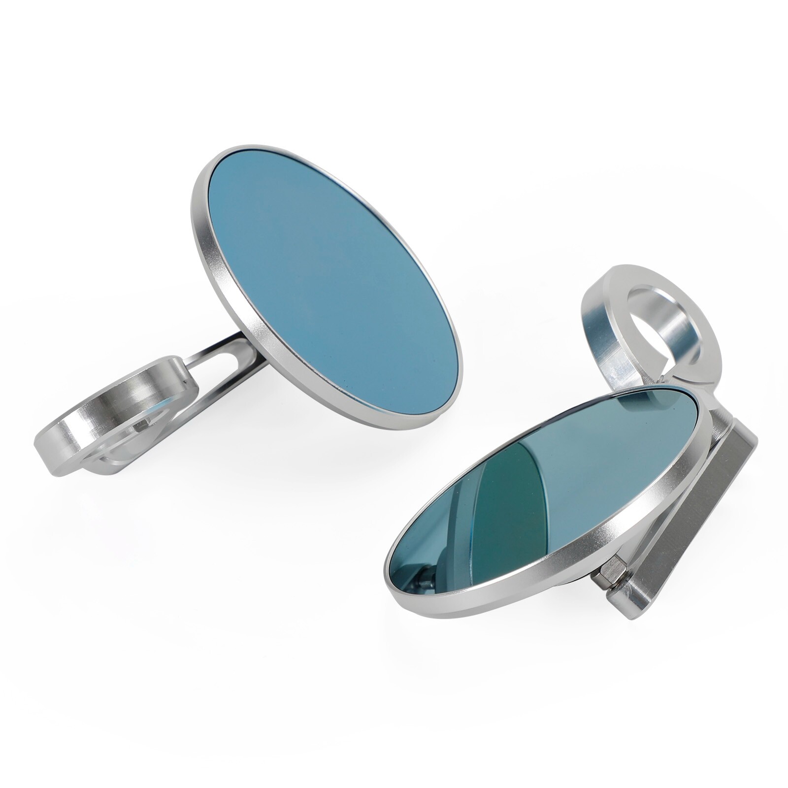 Pair Rear View Round BAR End Mirror 7/8"-1" Handleba Silver Aluminum Universal