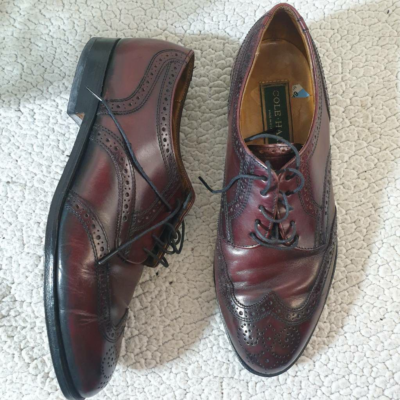 Cole Haan Mens Wingtip Derby Shoes Red Burgundy Leather 