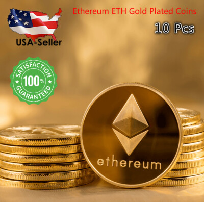 10PCS Physical Ethereum Coins Commemorative Collectors Gold Plated ETH Coins NEW