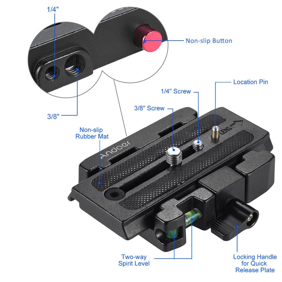 Abrazadera de liberación rápida de trípode placa QR para Manfrotto501 500AH 701HDV 503HDV C2U8 Foto 2 de 4