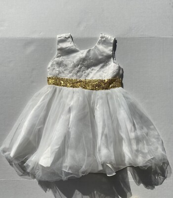 Baby Girls Infant Toddler White Gold Sequin Lace Dress Size 18 Months | eBay