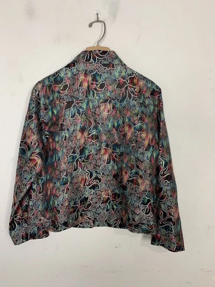 Chicos женская куртка 1 средний темно цветочный тропический радуга вечер путешествий шелк - Изображение 3 из 4