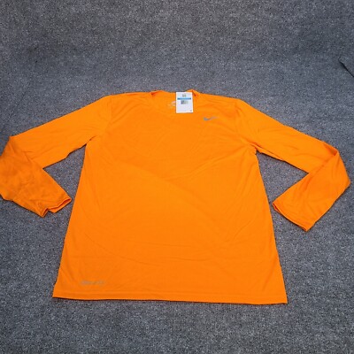 Nike Shirt Mens Medium Orange Gray Swoosh Long Sleeve Performance New Tee 39