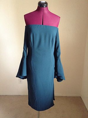 bardot solange off shoulder dress Bardot Dress Size 6 Small Black Solange Off the Shoulder Midi Bell Sleeve Slit