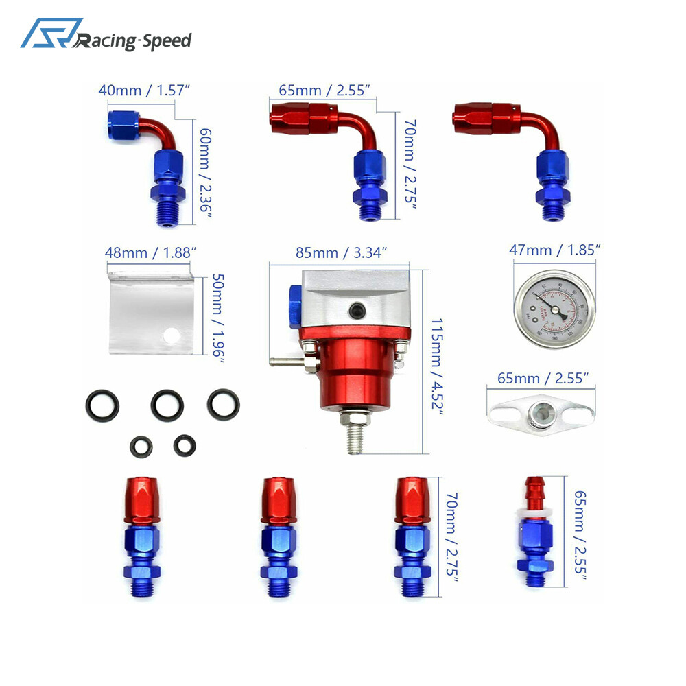 Adjustable EFI Fuel Pressure Regulator Kit Oil 0-100psi Gauge -6AN 6AN ...
