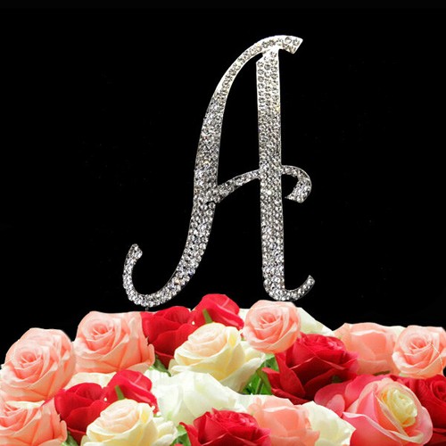 Rhinestone Crystal Monogram Diamante Wedding Cake Topper Letter 12cm & 7cm And - Picture 4 of 40