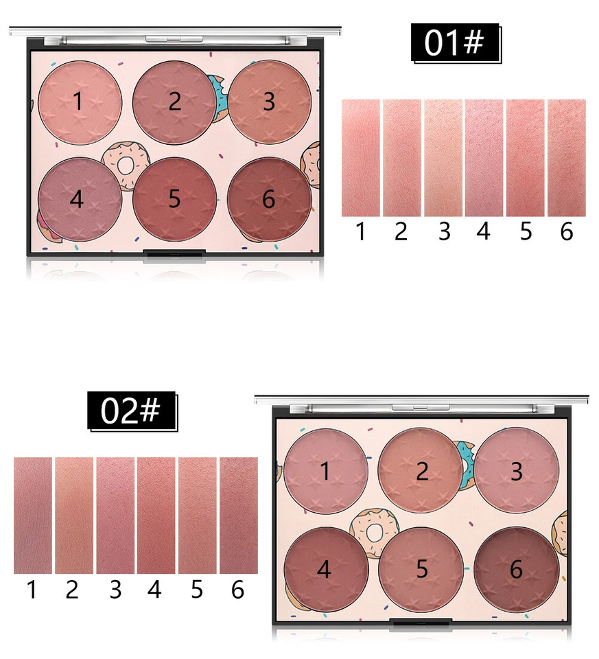 6 Color Blusher Palette Natural Matte Long-lasting Portable Blush Powder Pallet - Image 2 of 4
