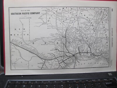 ORIGINAL 1898 SOUTHERN PACIFIC RAILROAD SYSTEM MAP in TEXAS LOUISIANA RR HISTORY