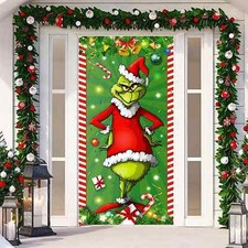 Grinch Christmas Decorations Xmas Porch Sign Door Banner Merry Grinchmas Holiday