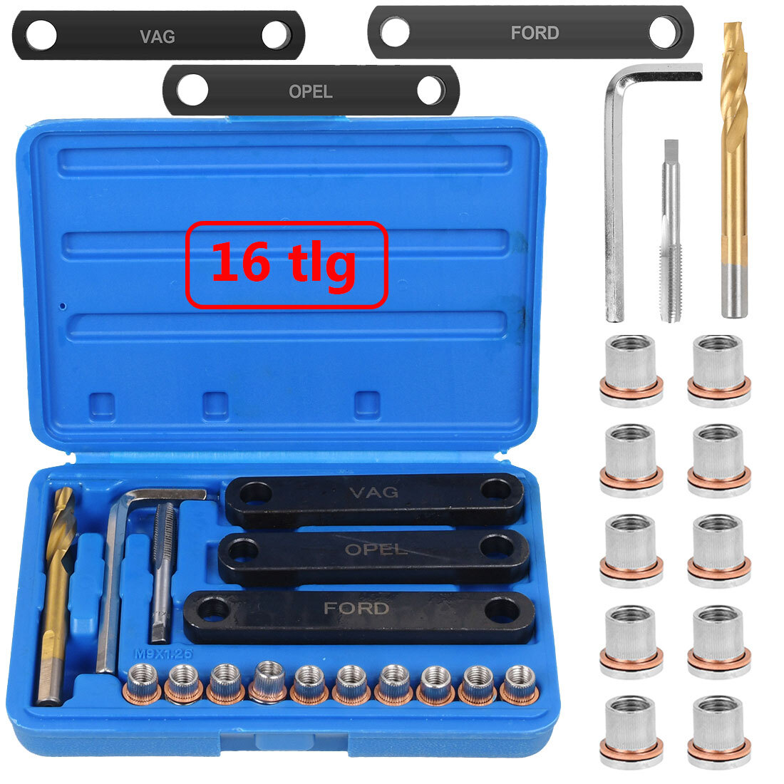 Gewindereparatur Set Für Bremsen M9x1.25 - Helicoil Set Kompatibel Mit VW, Audi, Ford, Opel