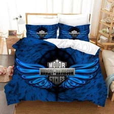 3D Blue HarleyDavidson Motorcycle Quilt Cover Set Bedding Set