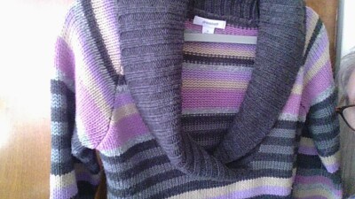 Colorful Striped Knit Scoop/Deep V-Neck Sweater Dressbarn Small LSlv Playful EUC