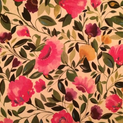 CLARKE & CLARKE Rosina Linen Floral Fuchsia Green Floral Remnant New