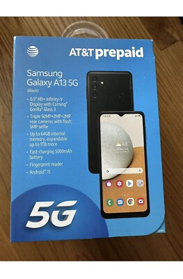 NEW! AT&T Prepaid Samsung Galaxy A13 5G 64GB Black SM-A136U Smartphone/Cellphone