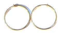 CLIP-ON EARRINGS GOLD OR SILVER PLATED HOOPS 2 INCH HOOP EARRINGS SIMPLE THIN