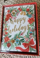 New In Box Papyrus Box Of 14 Happy Holidays christmas cards, Gold Lined