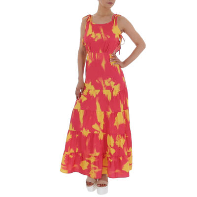 Damen Volants Reissverschluss Schnürung Kleid 1697 Ital-design In Pink