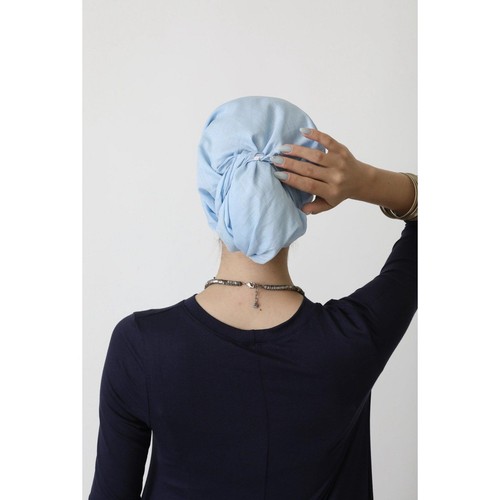 Cotton Square Scarf, Baby Blue, 28" Tichel Bandana Head Cover, Hair Kerchief - Picture 5 of 6