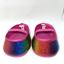 Build a Bear Rainbow Pink Dress Shoes Sparkle Sequin Mary Jane Flat Teddy Shiny