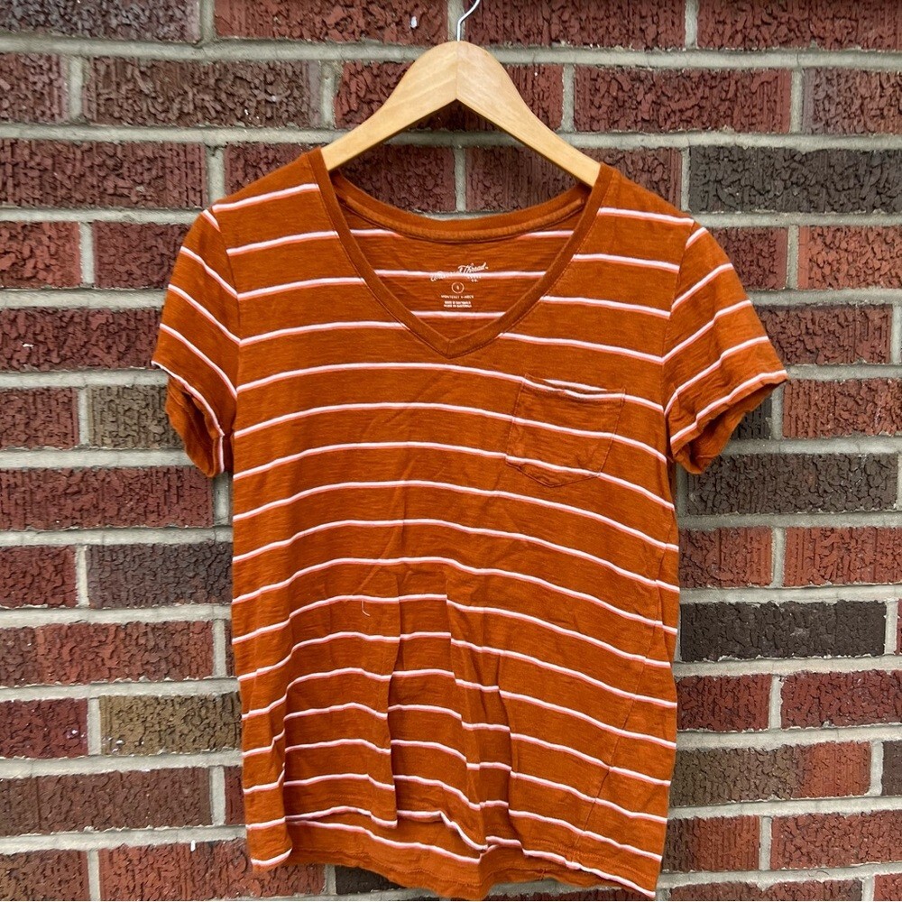 Universal Thread Pink White Striped V Neck Short … - image 2