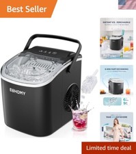 EUHOMY Countertop Ice Maker Machine with Handle, 26Lbs in 24Hrs, 9 Ice Cubes