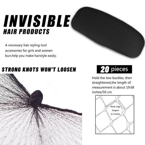 Hair Nets 20Pcs Smilco 20" Elasticity Invisible Elastic Mesh Wig Nets Hair Bun - Picture 4 of 8