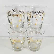 4 Pier 1 Imports Dreaming of a White Christmas Glass Tumbler Set Lot Libbey Gold