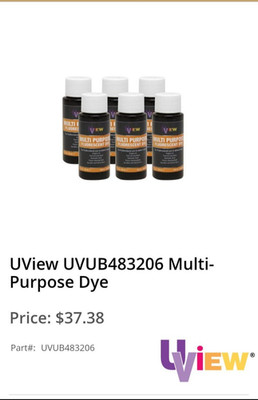 (6) 1oz Bottles - UView B483206 multi use  Dye interior leak detection