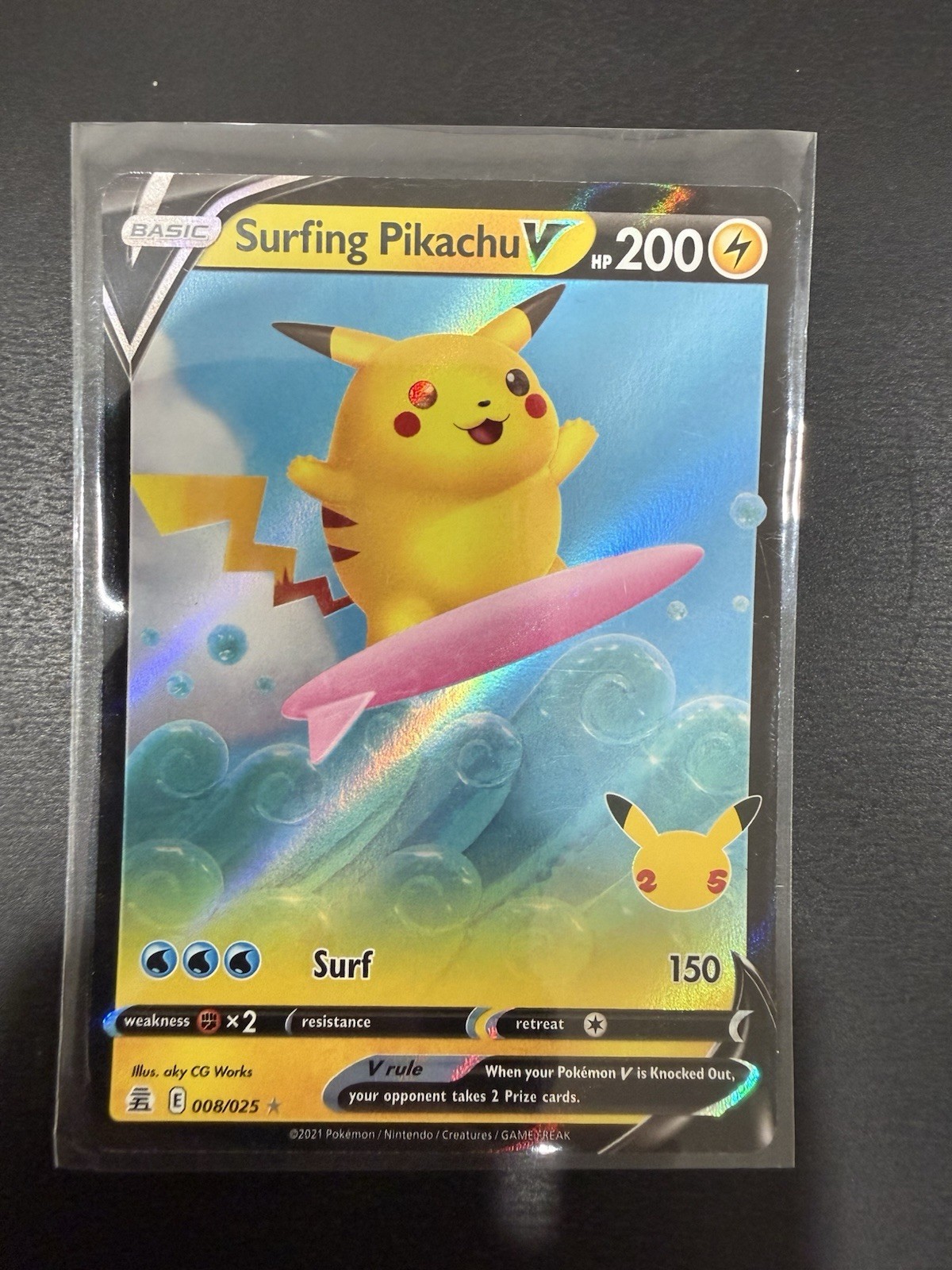 Pokemon TCG -- Celebrations -- Surfing Pikachu V 008/025 Holo -- NM/LP
