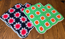 2 Vtg Crocheted Poncho Sweater Child Size Granny Square Hippie Popcorn Stitch